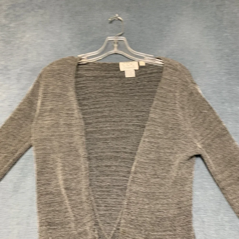 CDC Cardigan Sweater Womens L Heather Gray Metallic Knit Scalloped Hem Tie Front